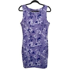 Columbia Tank Dress Medium Purple Floral Tropical Travel Outdoor Casual Pockets